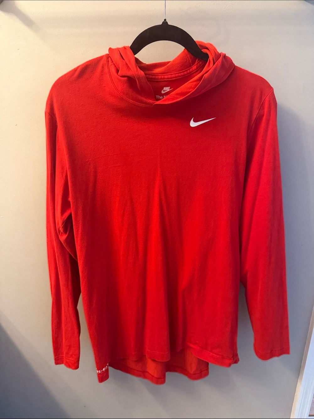 Nike Red Men Long-Sleeve Hoodie Tshirt with White Swoosh